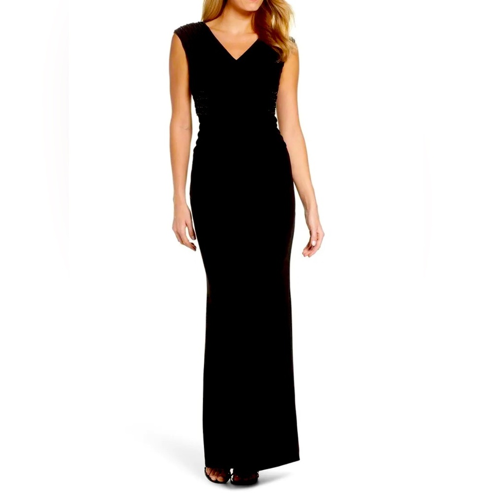 NWT Adriana Papell Pintucked Crepe Long Dress
